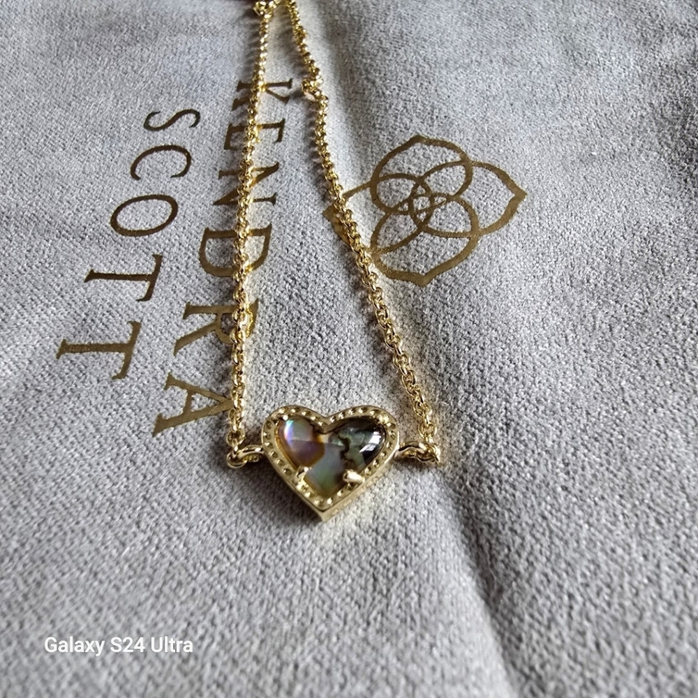 Kendra Scott Ari Abalone Heart Gold Station Bracelet Adjustable Bead NWOT 7.5"L